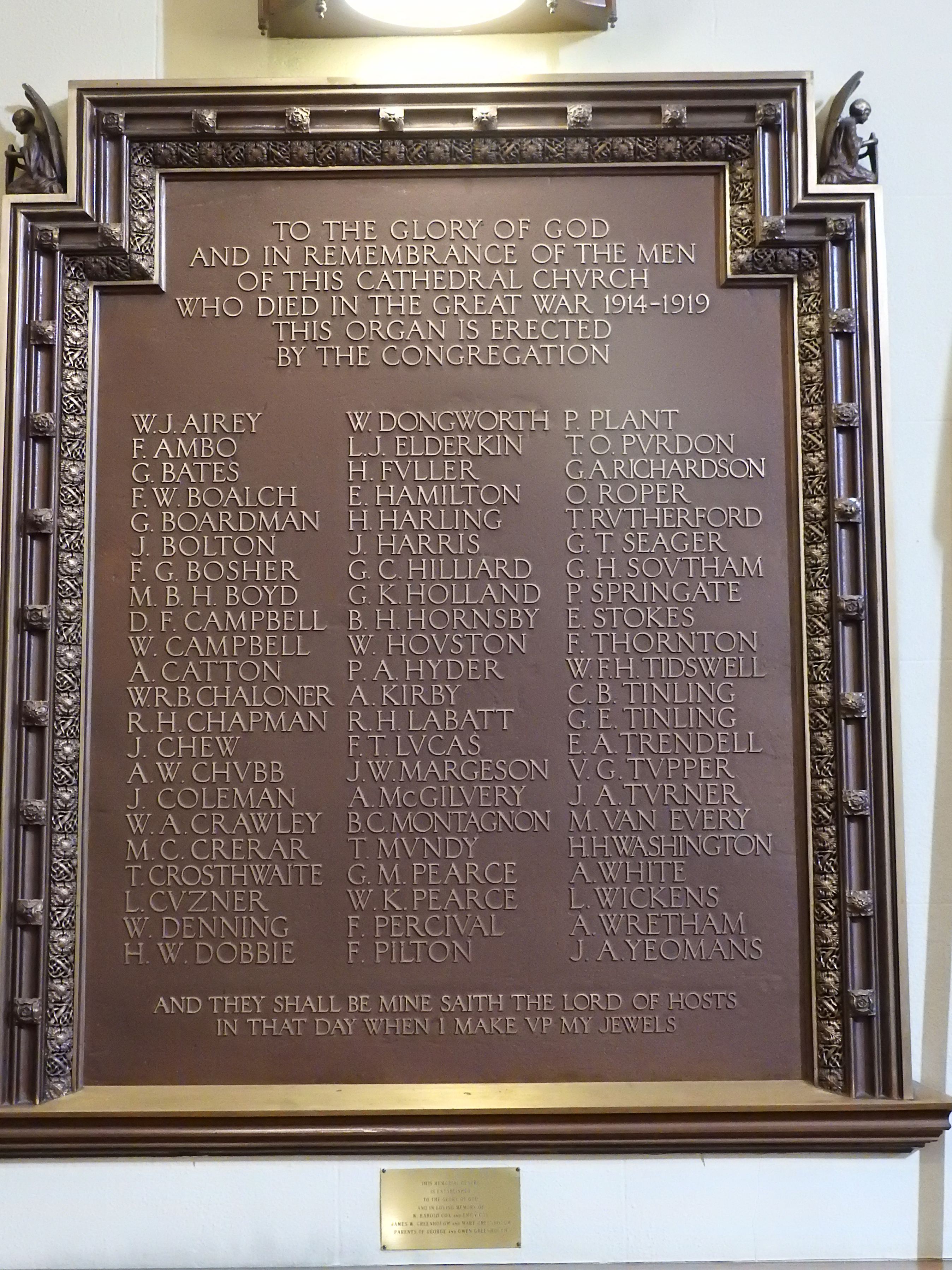 First World War Memorial Plaque