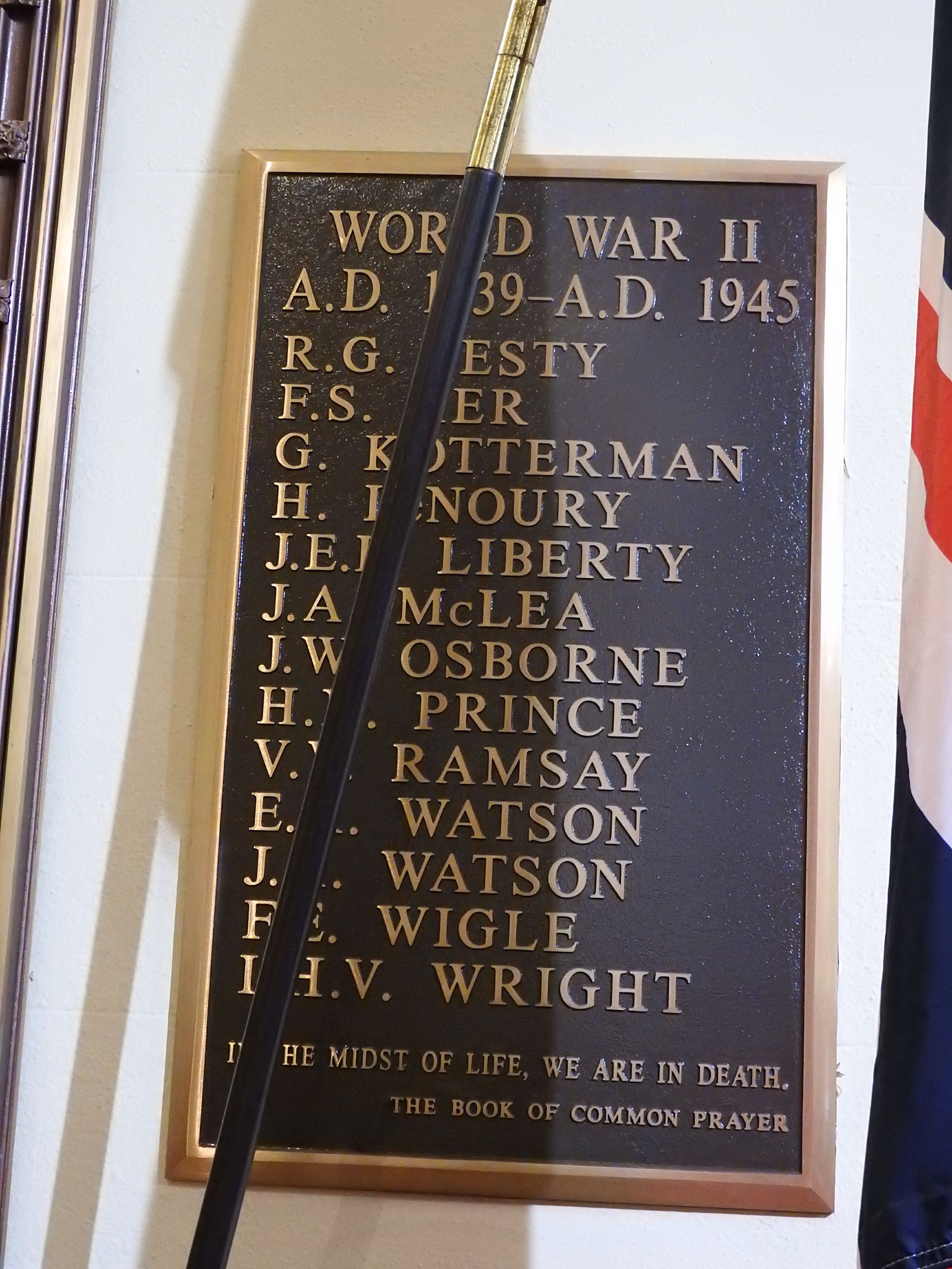 Second World War Memorial Plaque