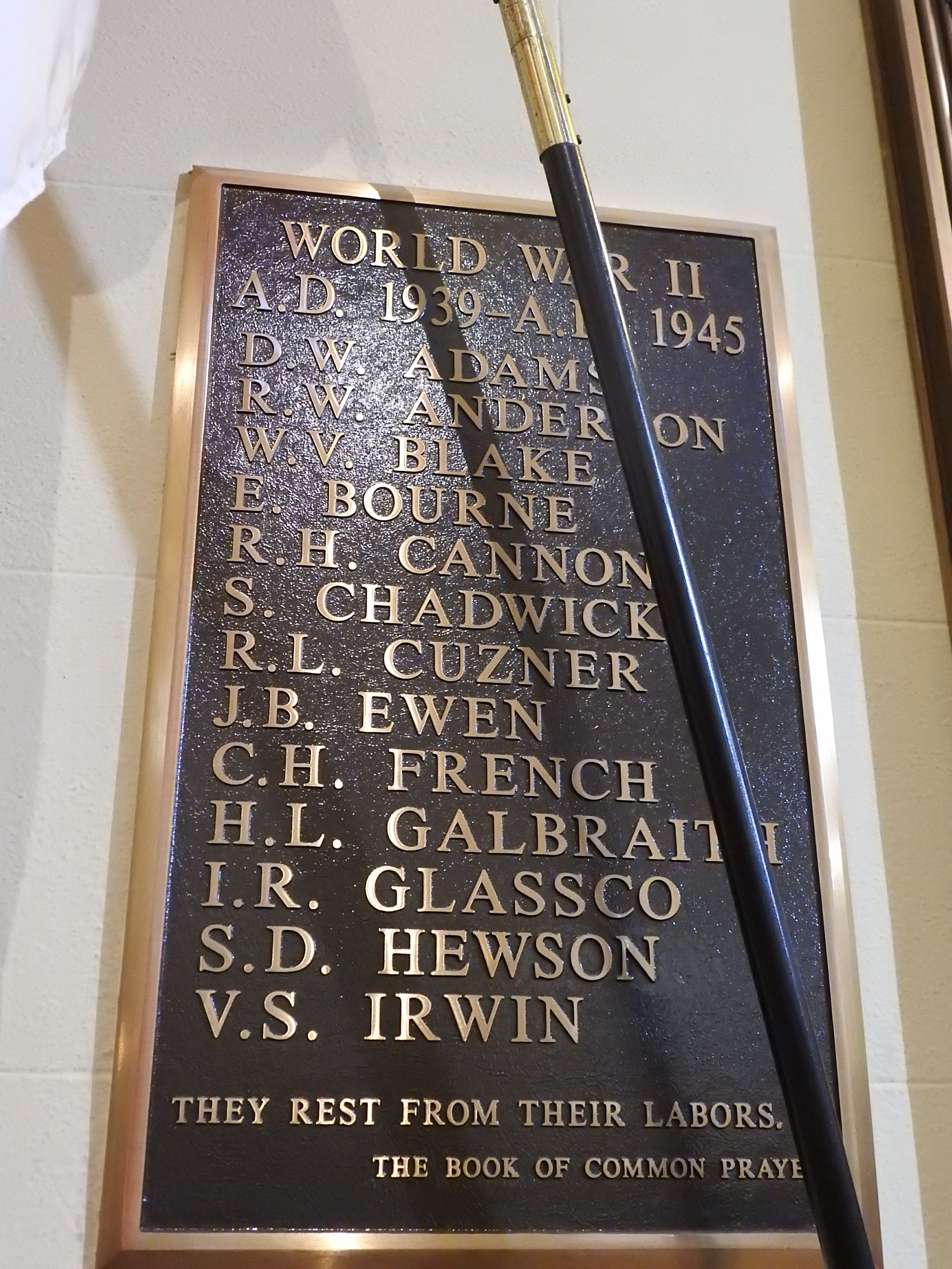 Second World War Memorial Plaque