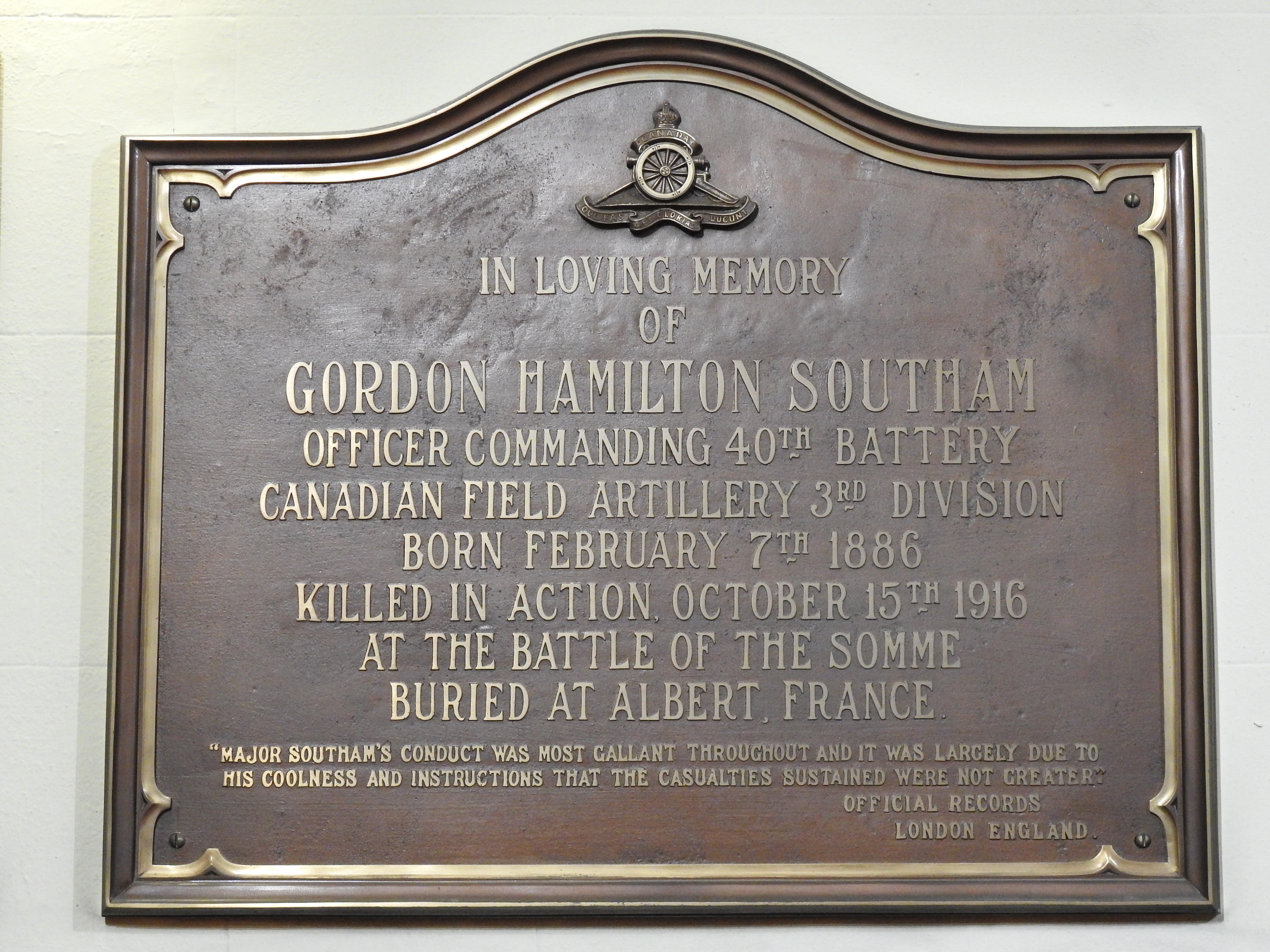 Gordon Hamilton Southam Memorial Plaque
