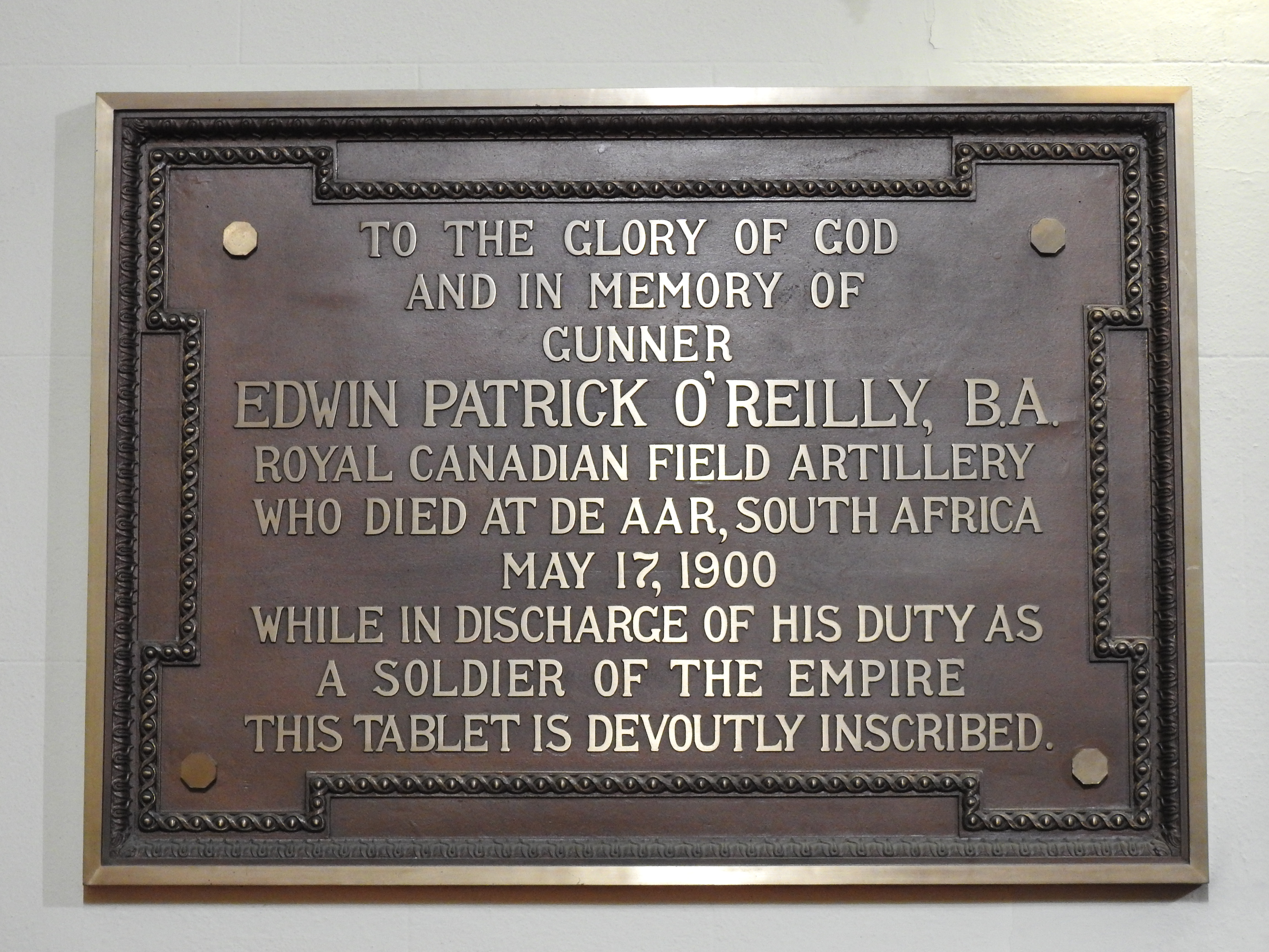 Edwin Patrick O'Reilly Memorial Plaque