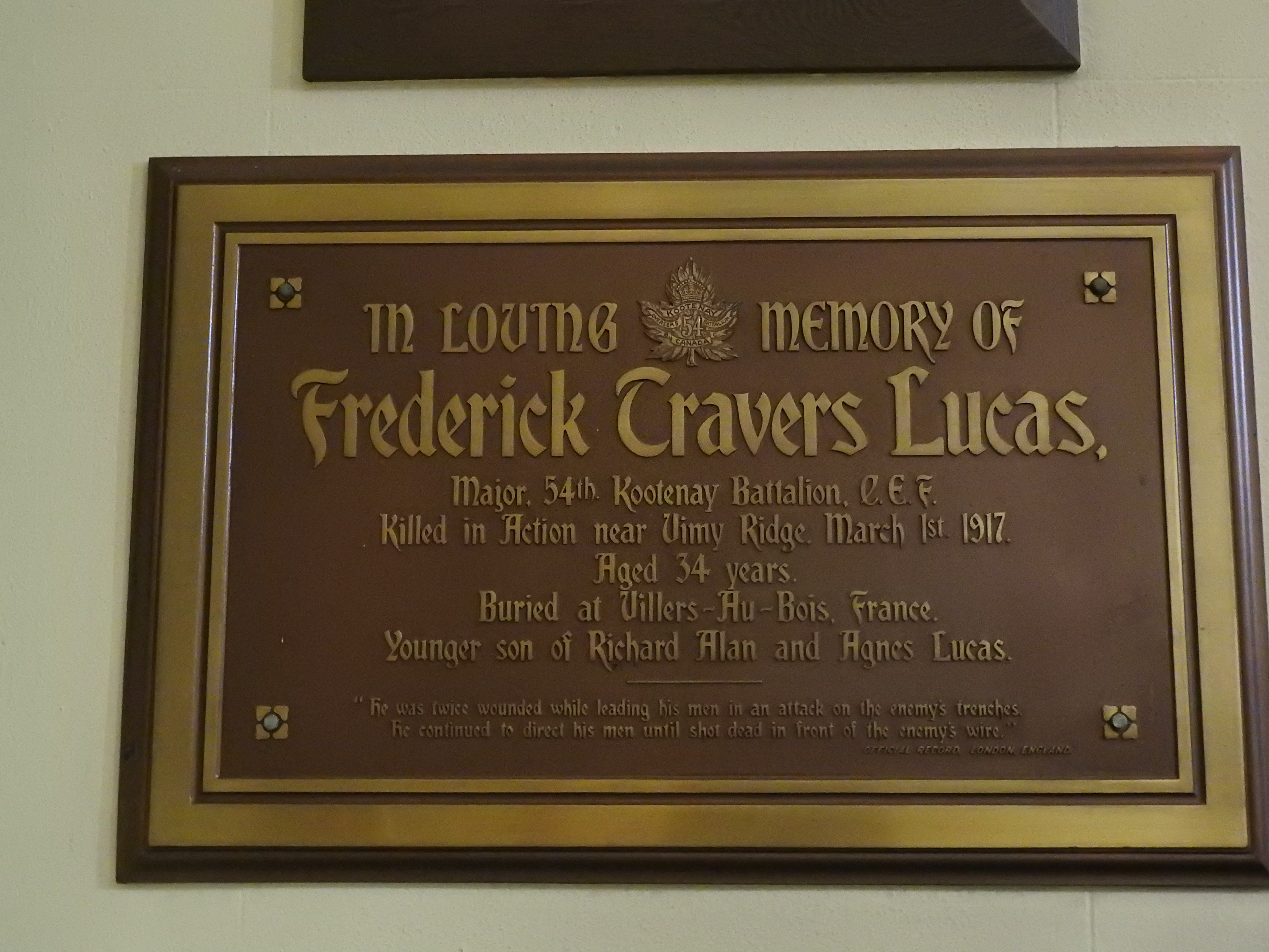 Frederick Travers Lucas Memorial Plaque