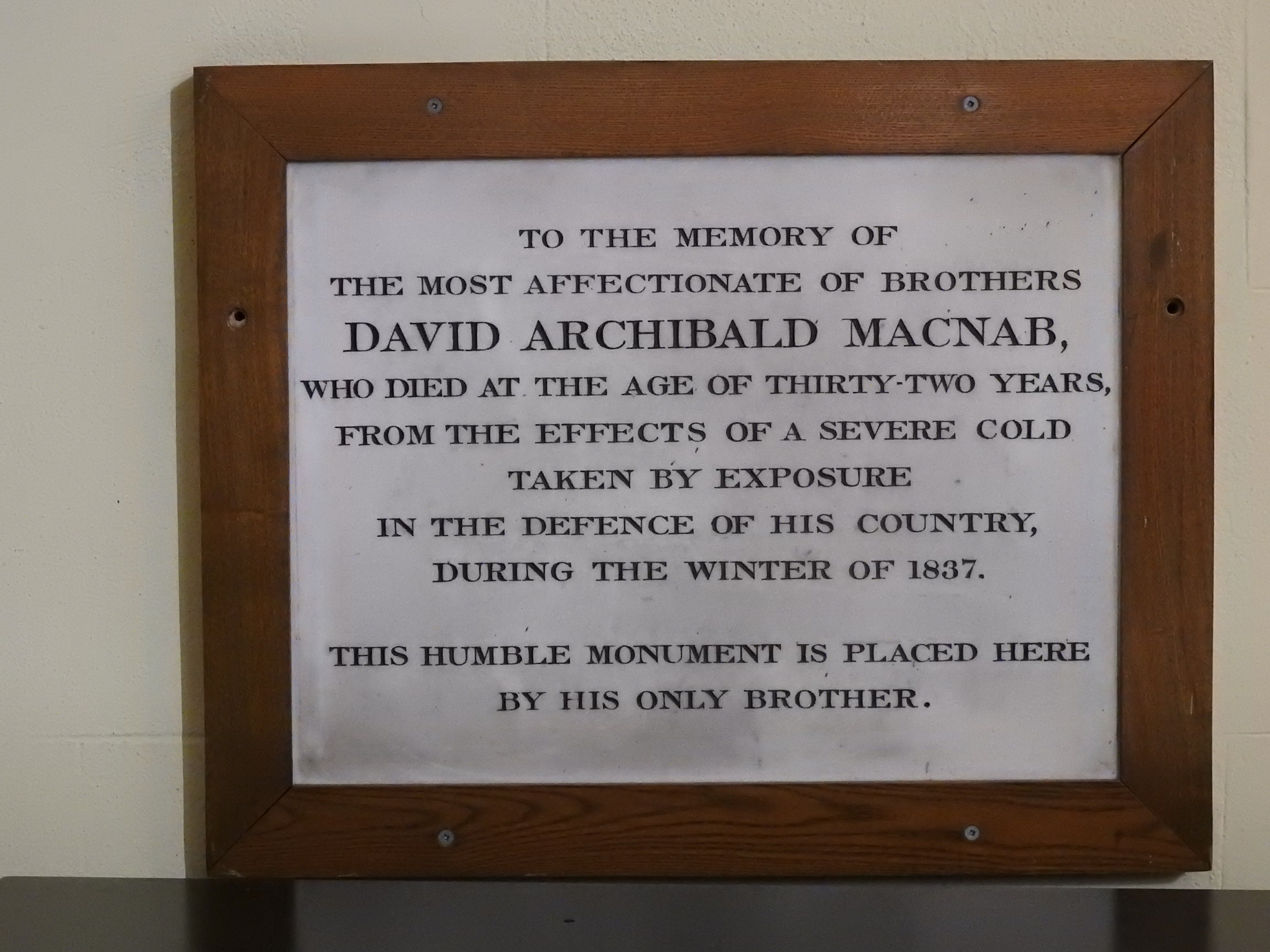 David Archibald MacNab Memorial Plaque