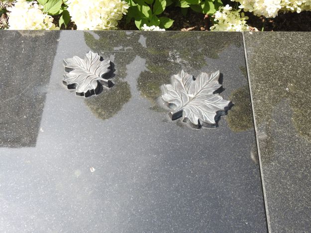 Detail of maple leaves on benches
