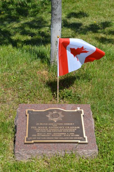 Memorial plaque with flag