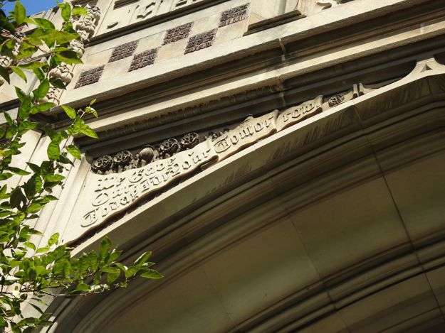 Carving above door